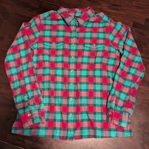 Patagonia Fjord Organic Cotton Flannel Shirt, Women's 12, Holiday Red/Green